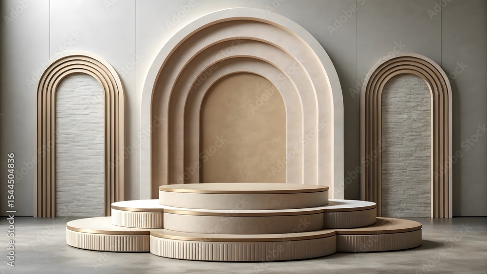 elegant two tone podium scene with soft arches Beige and Brown Tones elegant two tone podium scene with soft arches Beige and Brown Tones