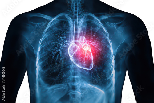 X-ray view of heart, highlighted