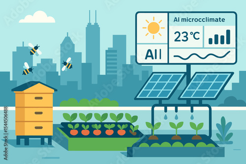 Smart rooftop garden with beehive, solar irrigation, and AI climate monitor