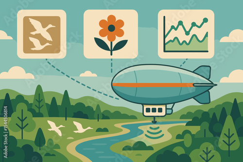 Blimp monitoring bird migration, plant growth, and climate data