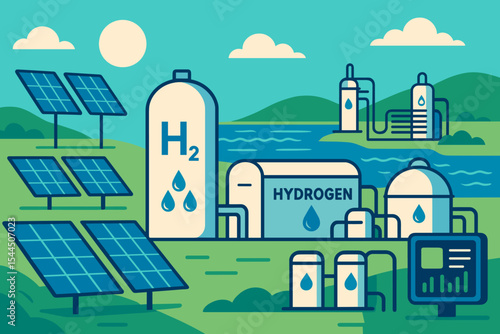 Eco-friendly hydrogen production plant powered by solar panels