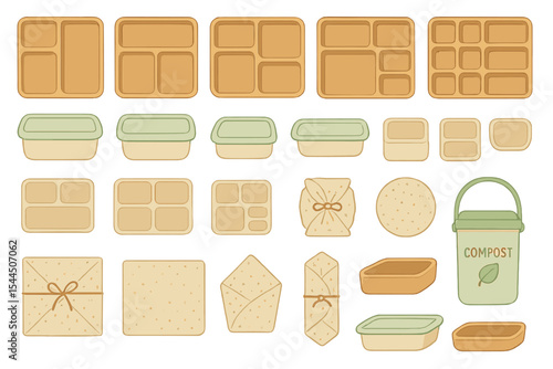 Eco-friendly storage containers, reusable wraps, and a compost bin for sustainable living.