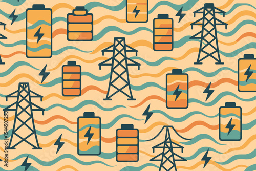 Seamless energy grid pattern with batteries and power pylons