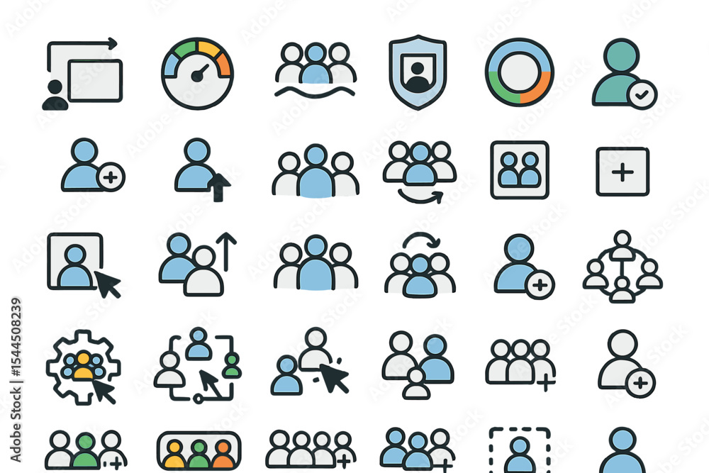 Set of modern icons for team management, user profiles, and analytics. Set of modern icons for team management, user profiles, and analytics.