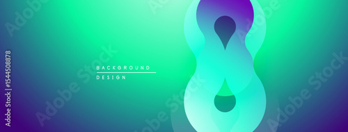 Abstract gradient background features flowing shapes. Teal, green, purple hues blend smoothly creating dynamic visual effect. Modern design element.