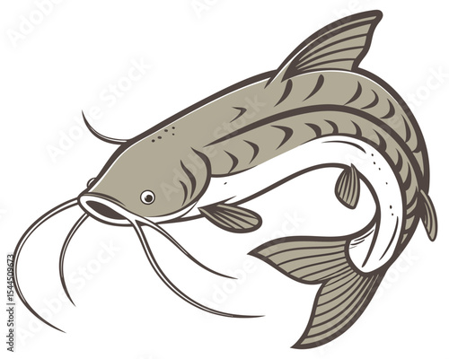 Stylized Catfish on White Background