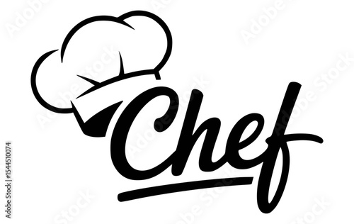 Elegant black and white chef logo featuring a classic toque and handwritten typography for culinary professionals