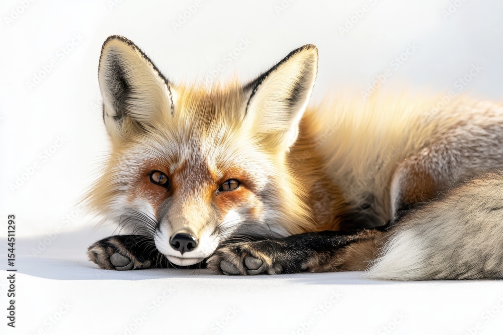 Obraz premium Red Fox Lying Down on Snow