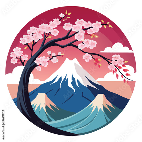 Mount Fuji and Cherry Blossoms A Serene Japanese Landscape