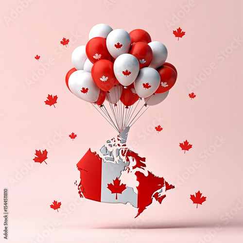 Happy canada day celebration with balloons and map