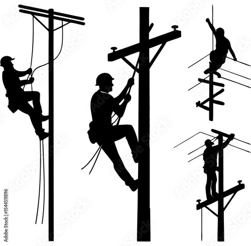 Silhouette Vector of Linemen at Work; Lineman silhouette lineman climbing silhouette