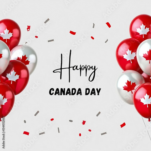 Happy canada day balloons and confetti celebration