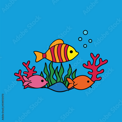 cartoon coral reef with colorful fish (13).eps
