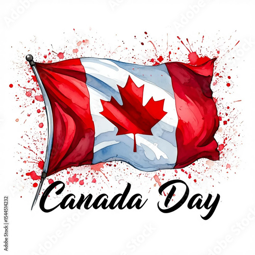 Watercolor canadian flag with splatter design canada day