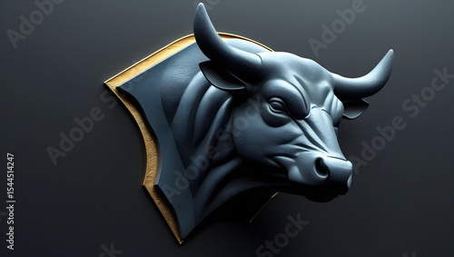 The Bull of Determination: An imposing bronze bull head sculpture, exuding strength and determination, mounted against a dark, contrasting background with subtle gold accents.