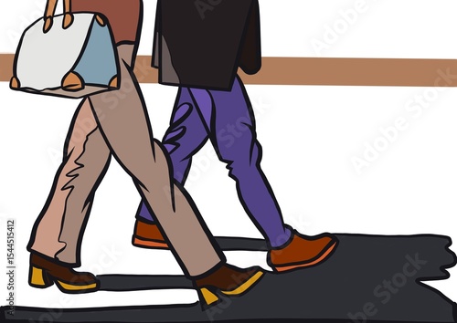 Illustration of people crossing the street with a handbag in the foreground