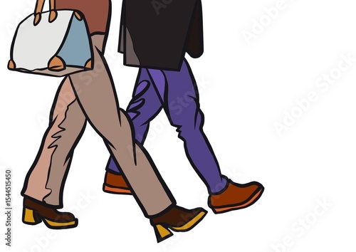 Illustration of people crossing the street with a handbag in the foreground