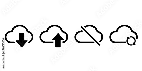 Cloud computing symbol. Cloud download, upload, disconnection and synchronization.