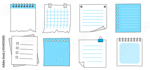 Blue digital notepaper collection for productivity apps, ideal for mobile and desktop interfaces

