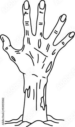 Rising Zombie Hand Line Art – Creepy Halloween Grave Vector Illustration