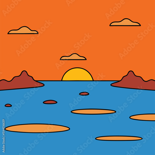 cartoon mud flats at sunset.eps