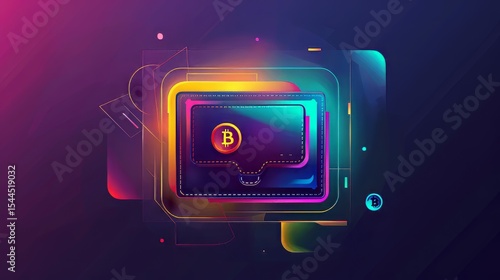 A dynamic icon of a digital wallet with cryptocurrencies, featuring a modern and colorful design. Vector icon style, colorful icon, and cinematic photography