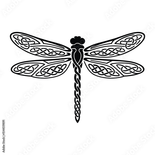 Celtic Knot Dragonfly Silhouette, Vector, Illustration, Icon, Logo, White Background.