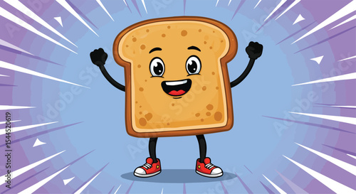 Energetic Cartoon Toast Character Cheering