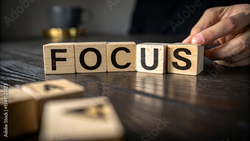 Wallpaper Mural Hand arranging wooden blocks spelling focus on desk Torontodigital.ca