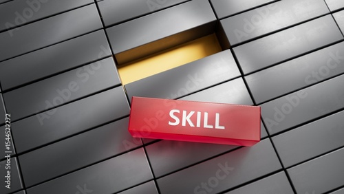 Billede på lærred Word skill, Wooden small metal blocks with letters with copy space available