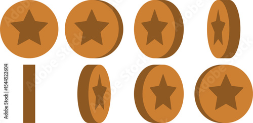 Basic 8-frame Rotating Bronze Coin Sprite Sheet for Sprite Animation in Games and App UI. Vector Image.