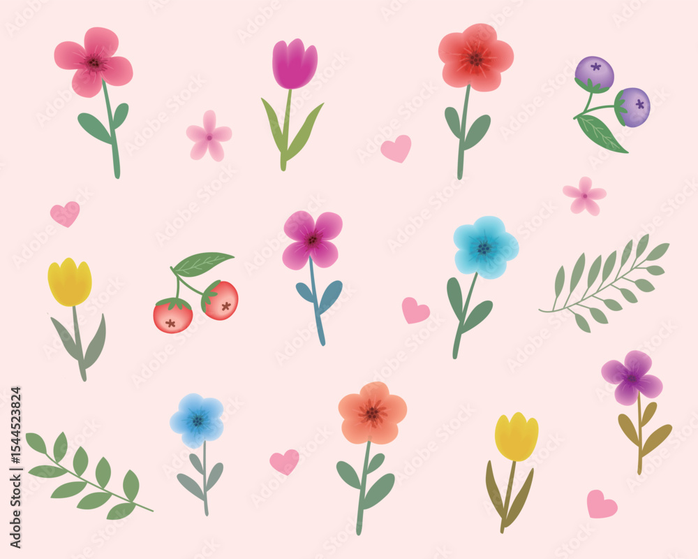 Cute and lovely flowers and heart background image, tulips, plants, leaves, spring Cute and lovely flowers and heart background image, tulips, plants, leaves, spring