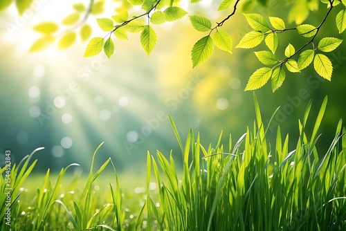 Fresh green grass and sunlight leaves background