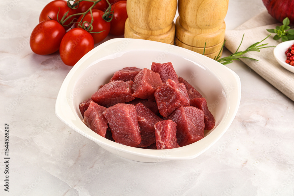 Raw beef cubes for cooking Raw beef cubes for cooking