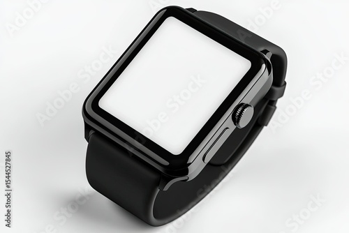Detailed Color Picture of Modern Black Smart Watch on a White Background
