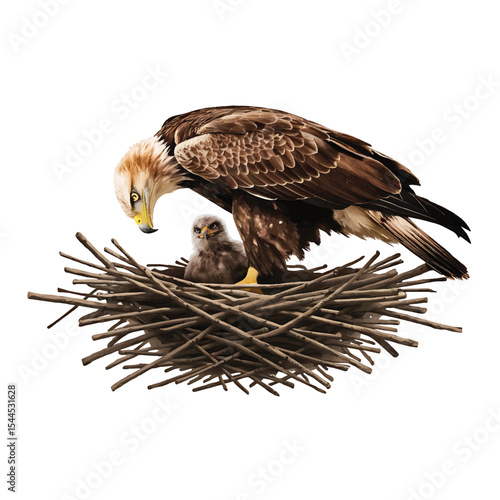 eagle bird with baby in nest illustration stock photos