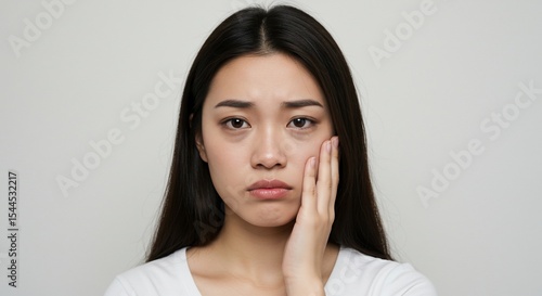 Wallpaper Mural Young Asian Woman with Dark Circles Under Eyes Holding Her Face Torontodigital.ca