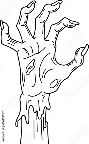 Creepy Zombie Hand Line Art – Scary Monster Arm Vector Illustration