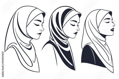 Stylized Woman in Hijab Line Drawing