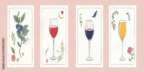 Floral Wine & Spritzer Illustrations