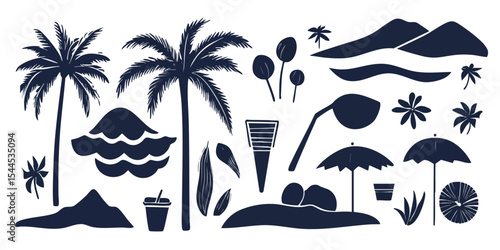 Tropical beach scene silhouettes