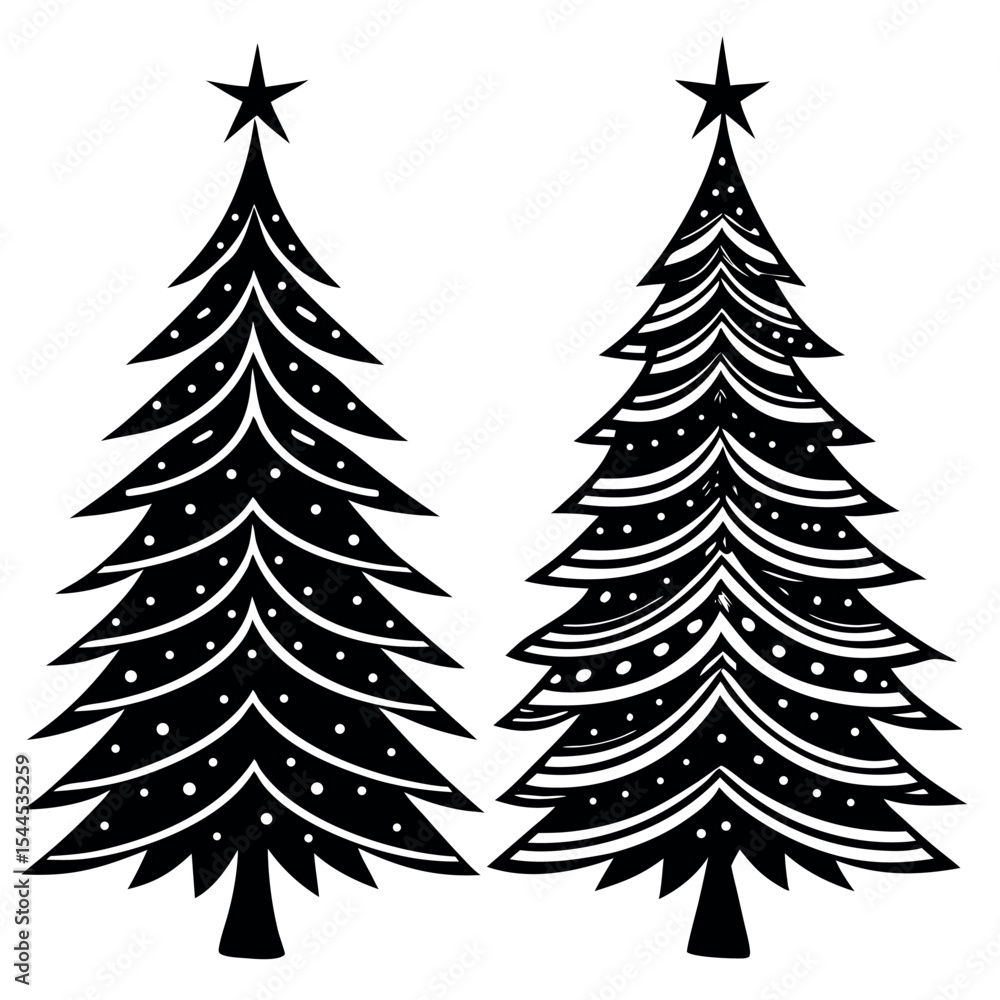 Fototapeta premium Two ornamental christmas trees isolated on white background