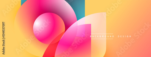 Abstract shapes, vibrant colors blend. Pink, yellow, teal create dynamic composition. Modern design feels energetic, playful.