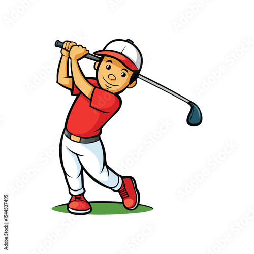 Cartoon Golf Player Swinging a Club Fun Illustration