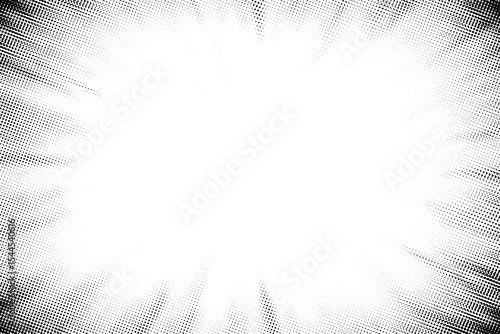 Vignette background with halftone dot pattern and pop art comic frame. Grunge border effect for cartoon vector or speed line emphasis. Subtle polkadot gradient with screentone texture fade.