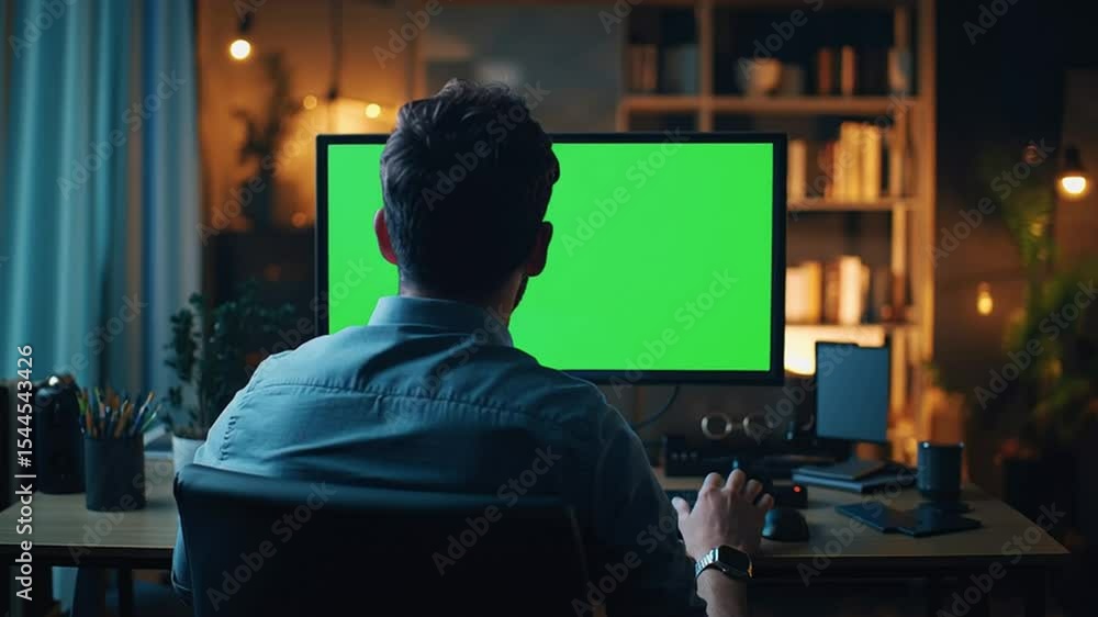 Tech-Savvy Individual in a Modern Office: A person at desk looking at computer screen in a modern and well-appointed office. Tech-Savvy Individual in a Modern Office: A person at desk looking at computer screen in a modern and well-appointed office.