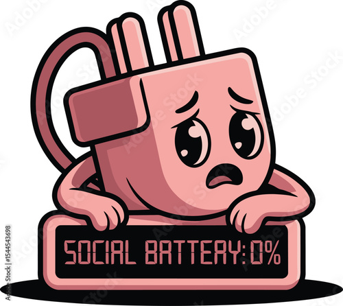 Depleted Social Battery Illustration of a Sad Power Plug