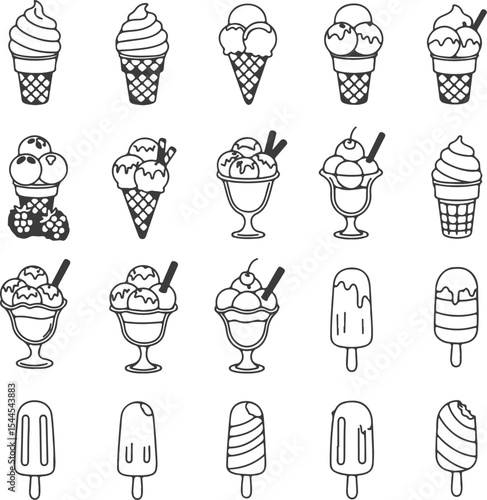 Delicious Assortment of Ice Cream Treats A Variety of Cones Sundaes and Popsicles Featuring Classic and Creative Flavors for Refreshing Indulgence