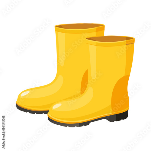 Vector illustration of yellow rubber rain boots on white background