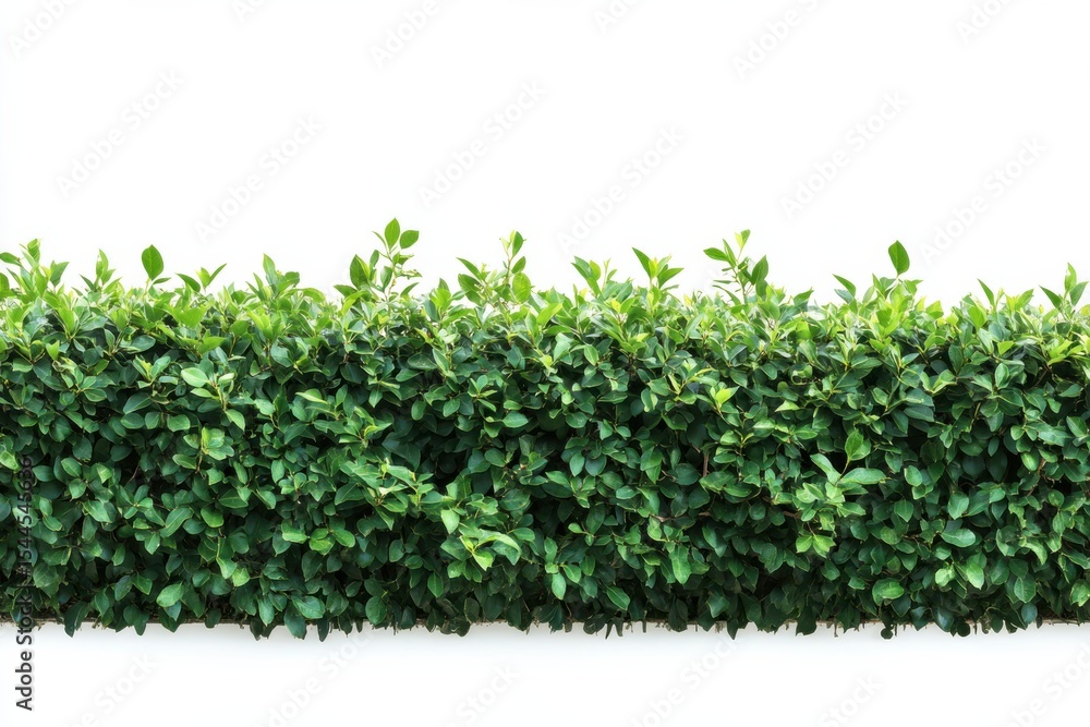 Obraz premium A lush green hedge forming a natural border brimming with life against white on white background. Generative Ai